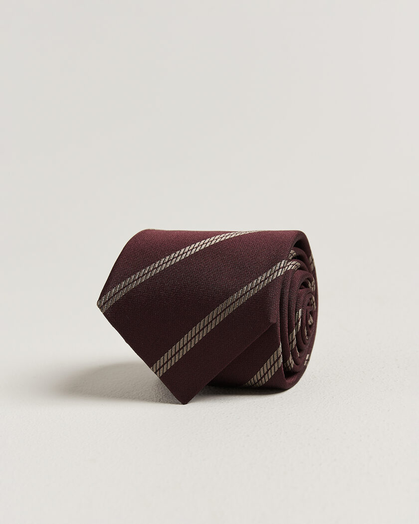 Brunello Cucinelli Regimental Stripe Silk Tie Burgundy – Rot