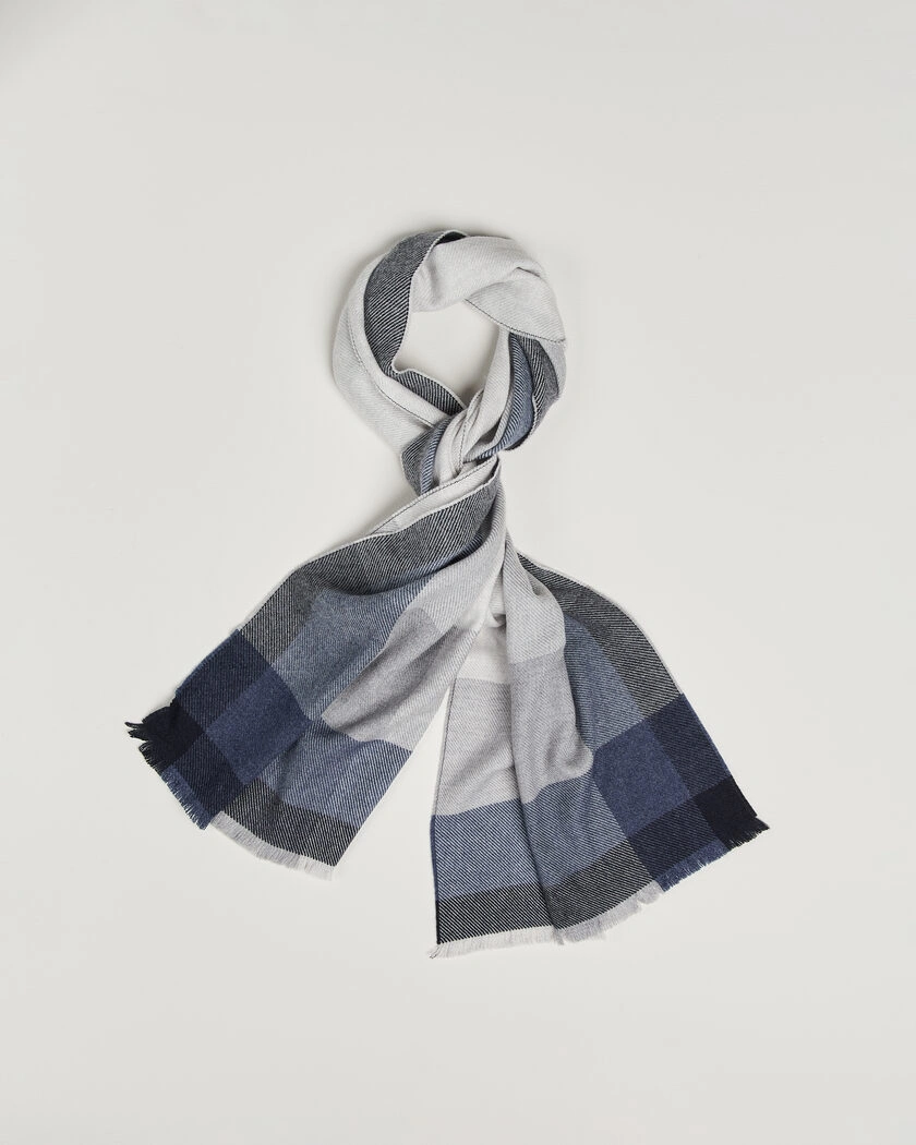 Brunello Cucinelli Wool/Cashmere Check Scarf Grey/Navy – Blau