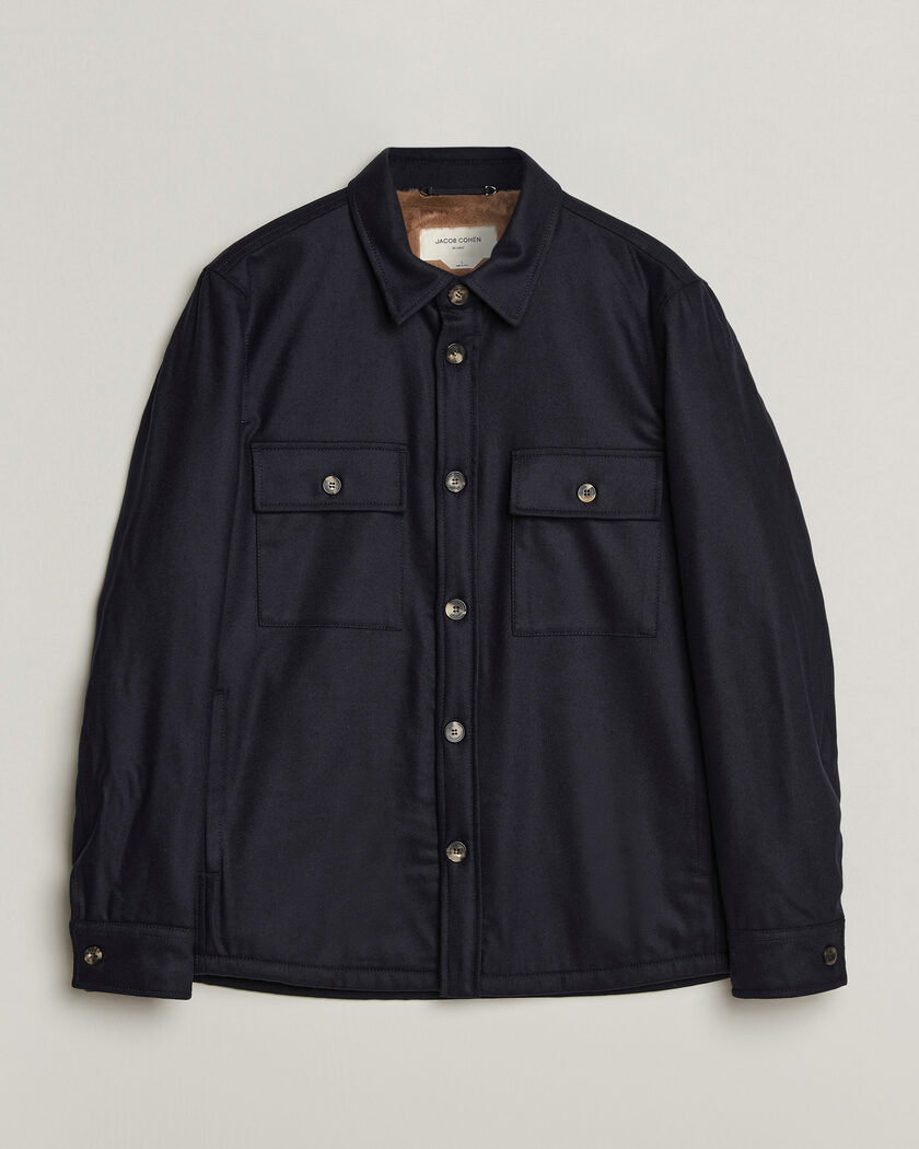 Jacob Cohën Wool Flannel Eco Fur Lined Shirt Jacket Navy – Blau