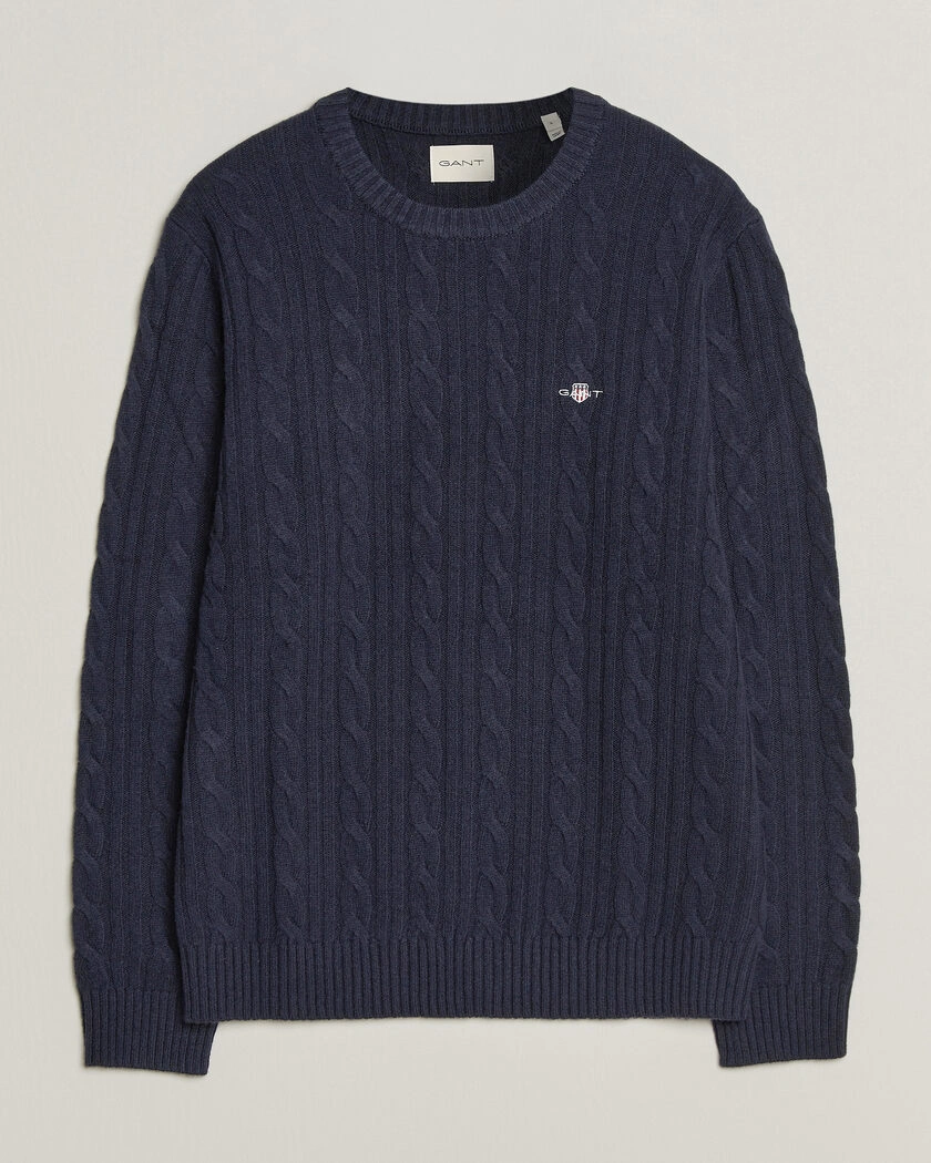 Gant Lambswool Cable Crew Neck Evening Blue – Blau