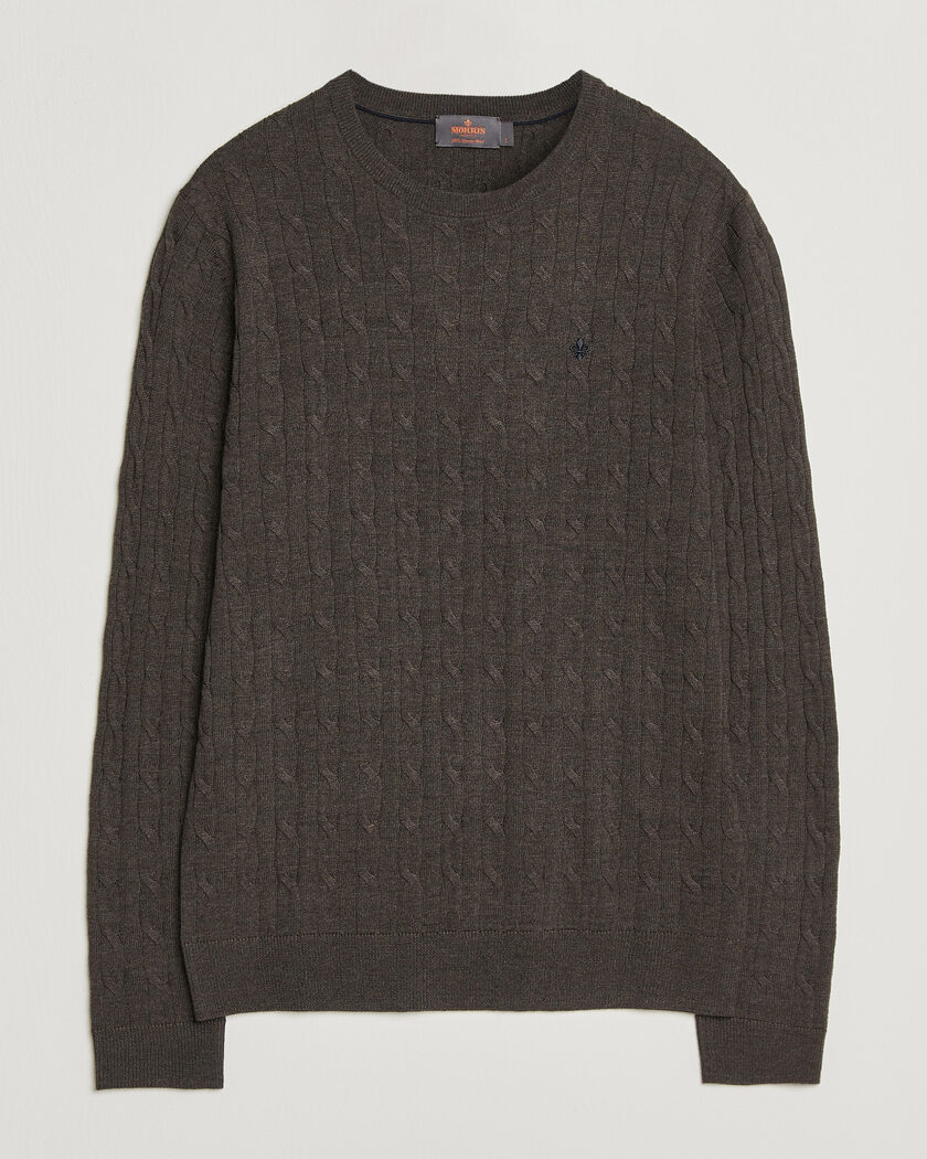 Morris Merino Cable O-Neck Brown – Braun