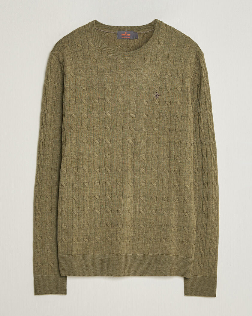 Morris Merino Cable O-Neck Olive – Grün