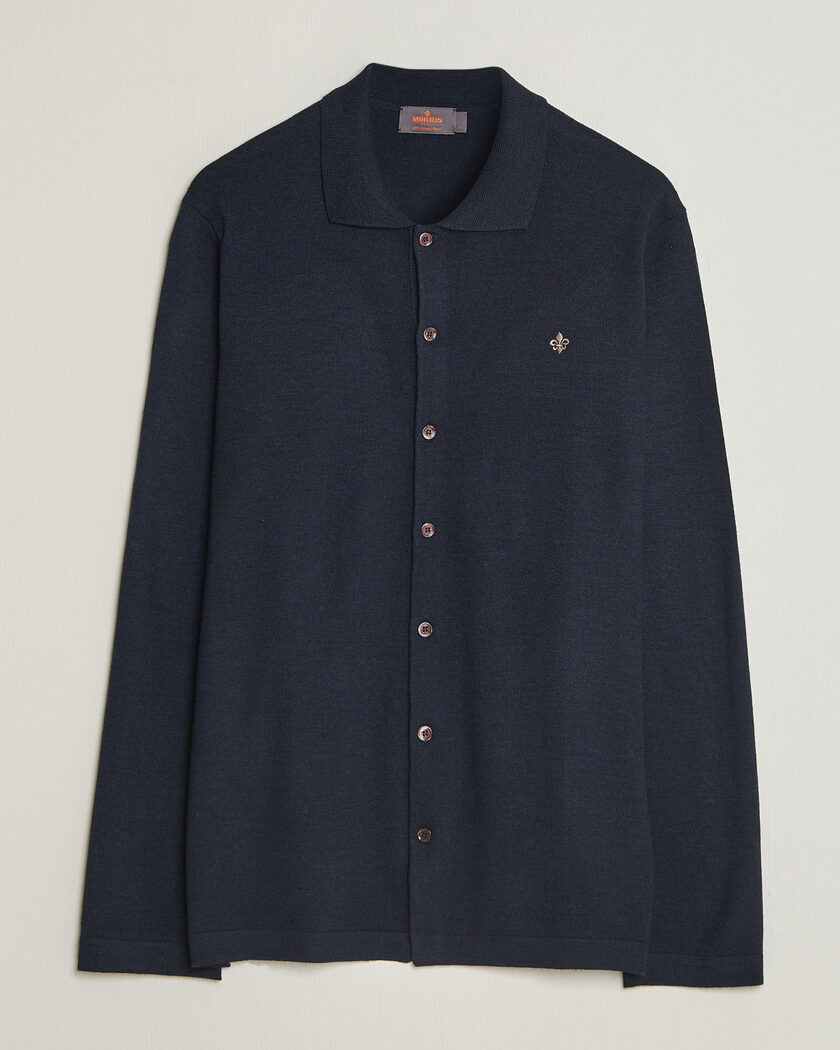Morris Merino Shirt Cardigan Navy – Blau