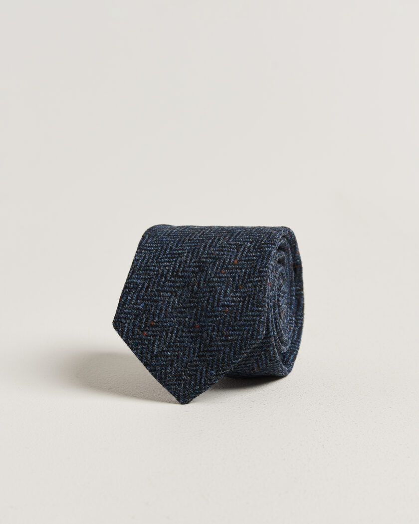 Amanda Christensen Wool Herringbone 8cm Tie Navy – Blau