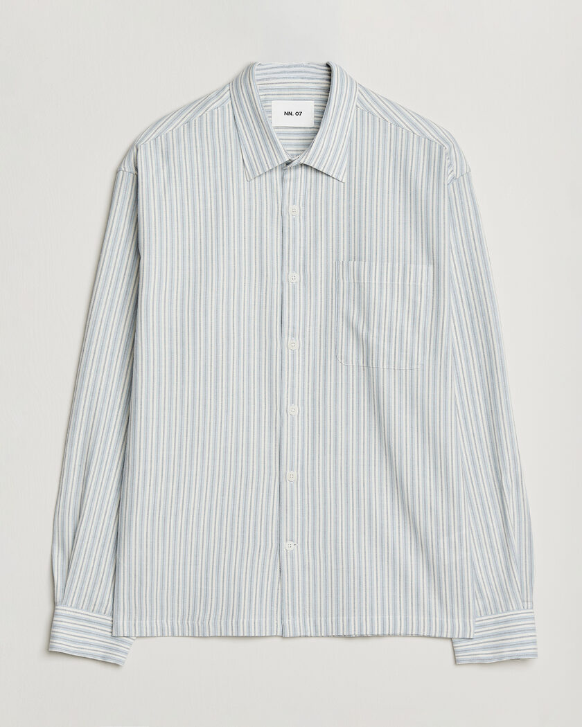 NN07 Deon Brushed Cotton Striped Shirt Blue – Blau