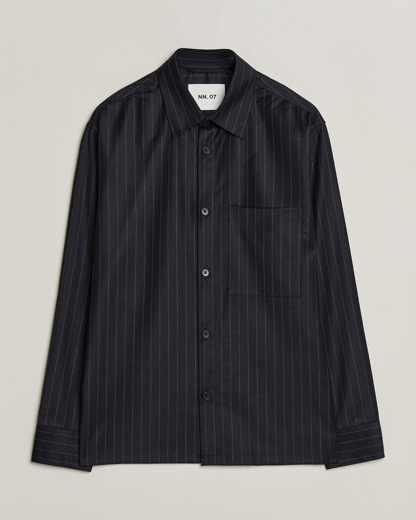 NN07 Freddy Wool Pinstriped Overshirt Navy – Blau