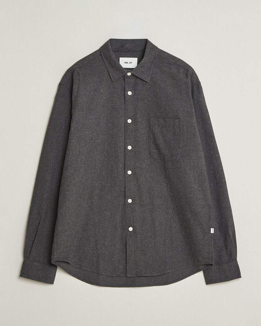 NN07 Dino Brushed Flannel Shirt Dark Grey – Grau