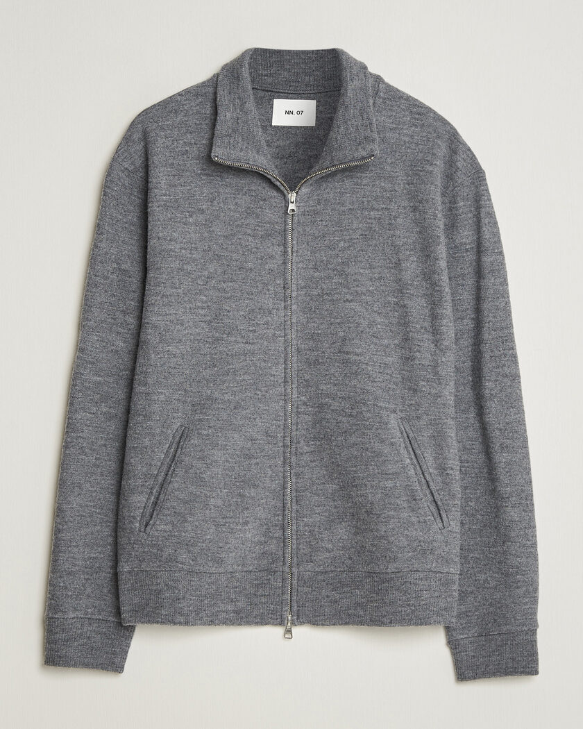 NN07 Soft Boiled Wool Full Zip Dark Grey Melange – Grau
