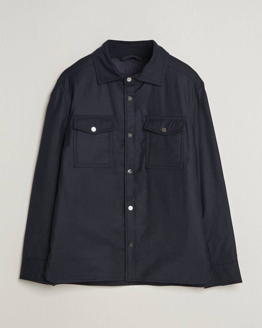 Oscar Jacobson Nylon/Wool Padded Shirt Jacket Navy – Blau