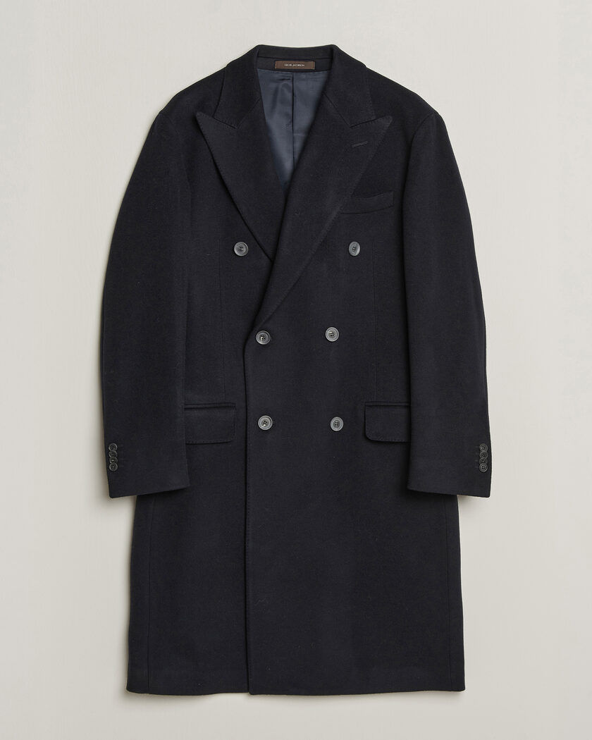 Oscar Jacobson Sicily Double Breasted Wool Coat Navy – Blau