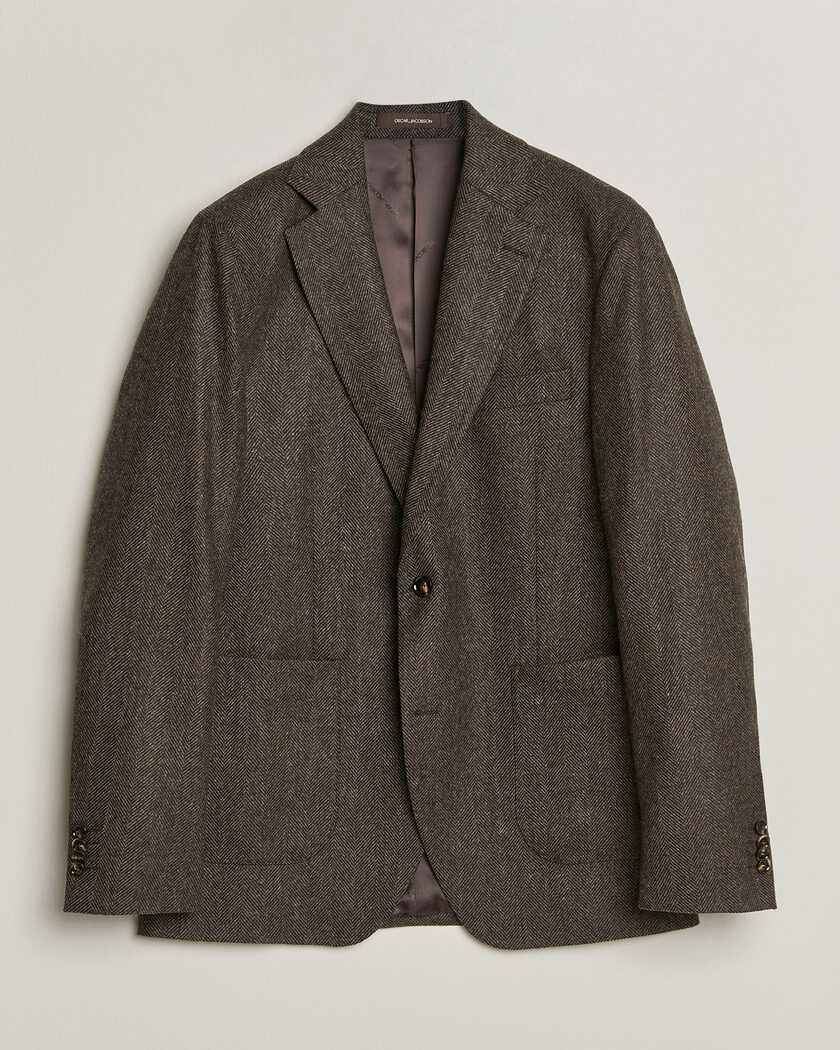 Oscar Jacobson Fogerty Herringbone Wool Blazer Brown – Braun