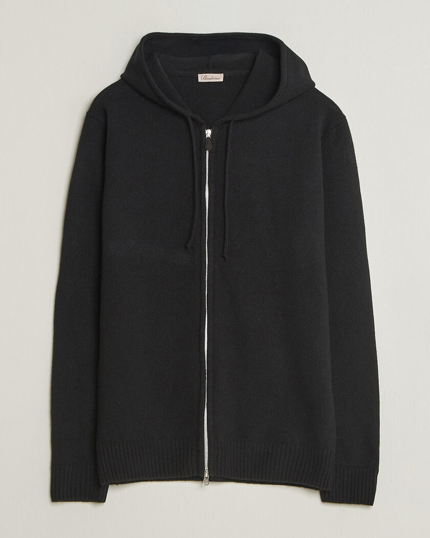 Stenströms Brushed Merino Full-Zip Hood Black – Schwarz