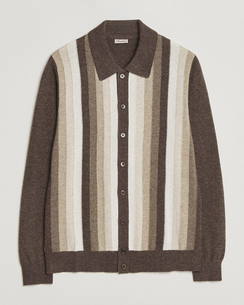 Stenströms Cashmere Striped Polo Cardigan Brown – Braun