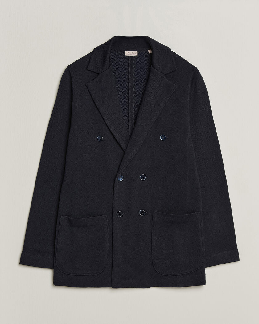 Stenströms Knitted Herringbone DB Wool Blazer Navy – Blau