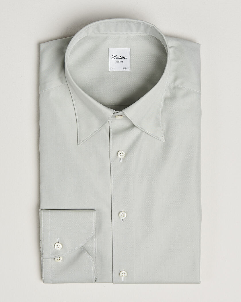 Stenströms Slimline Twofold Cotton Button Under Shirt Green – Grün
