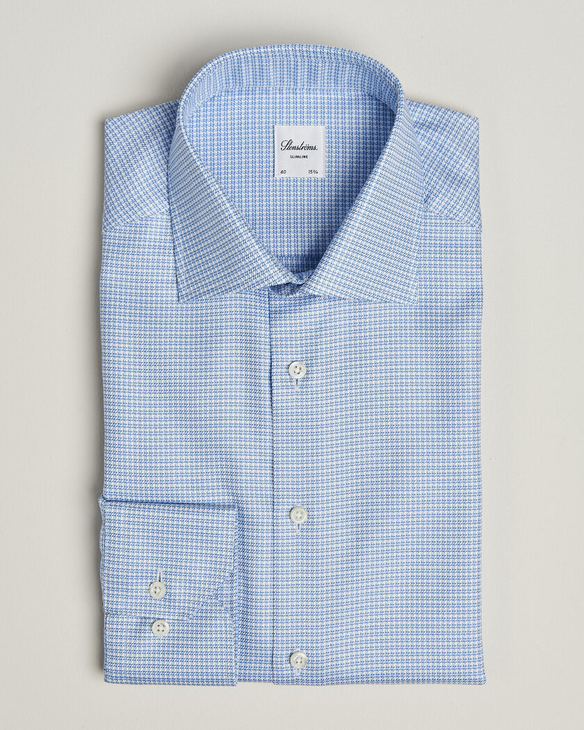 Stenströms Slimline Twofold Houndstooth Shirt Blue – Blau