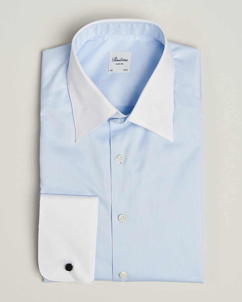 Stenströms Slimline White Collar Whinchester Shirt Blue – Blau
