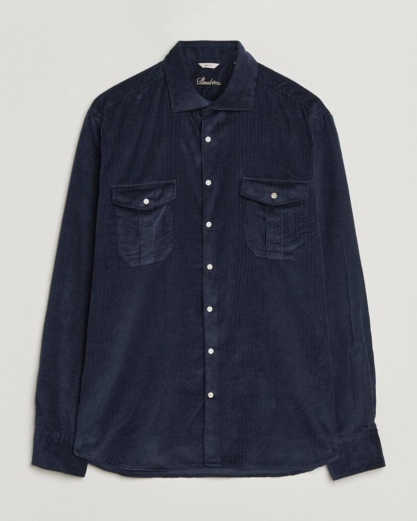 Stenströms Regular Fit Cord Pocket Shirt Navy – Blau