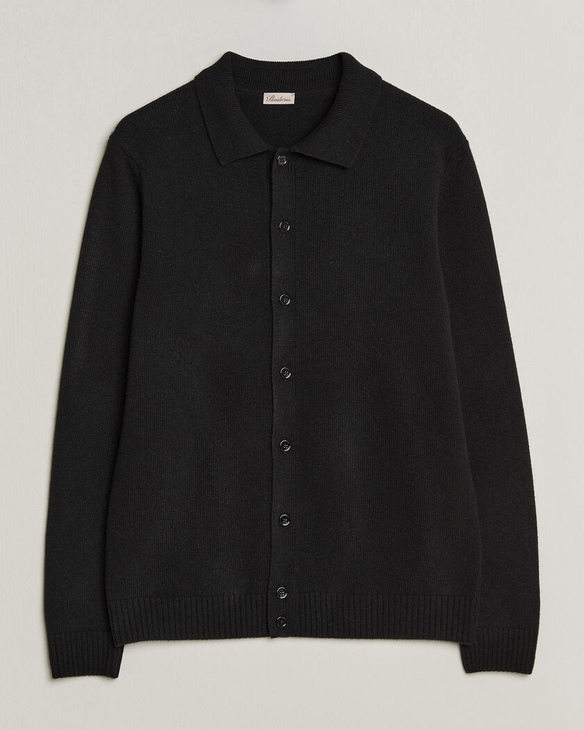 Stenströms Brushed Merino Polo Cardigan Black – Schwarz