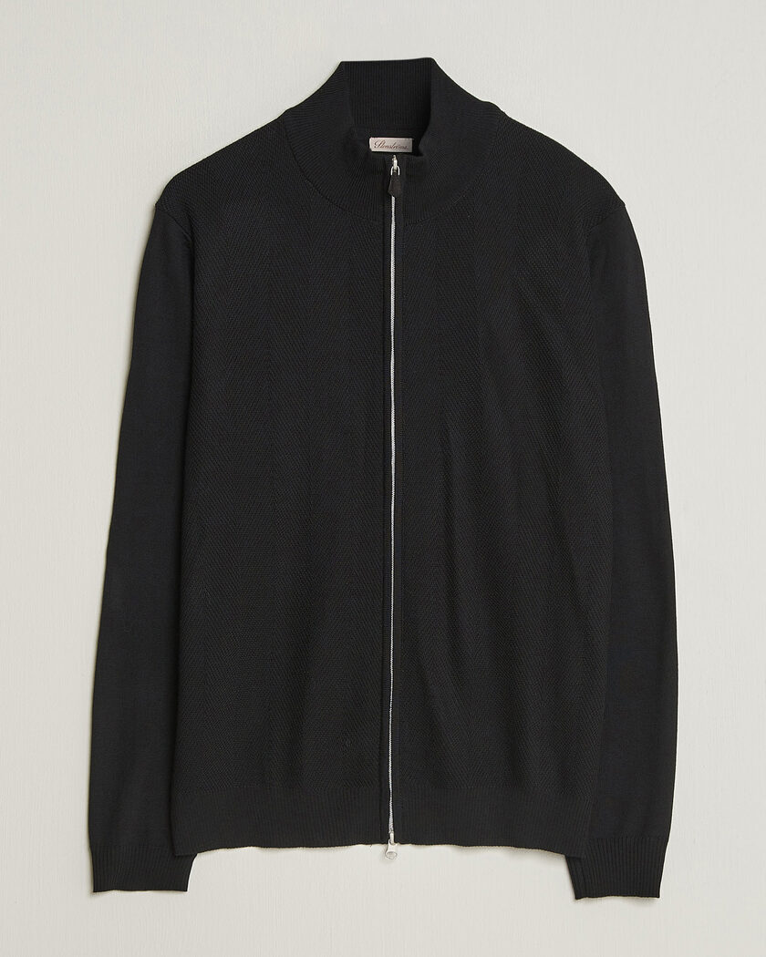 Stenströms Merino Herringbone Full Zip Black – Schwarz
