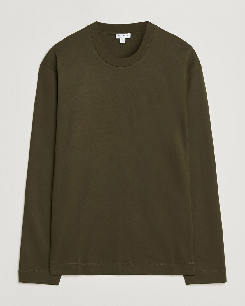 Sunspel Heavy Weight Supima Cotton Long Sleeve T-Shirt Green – Grün