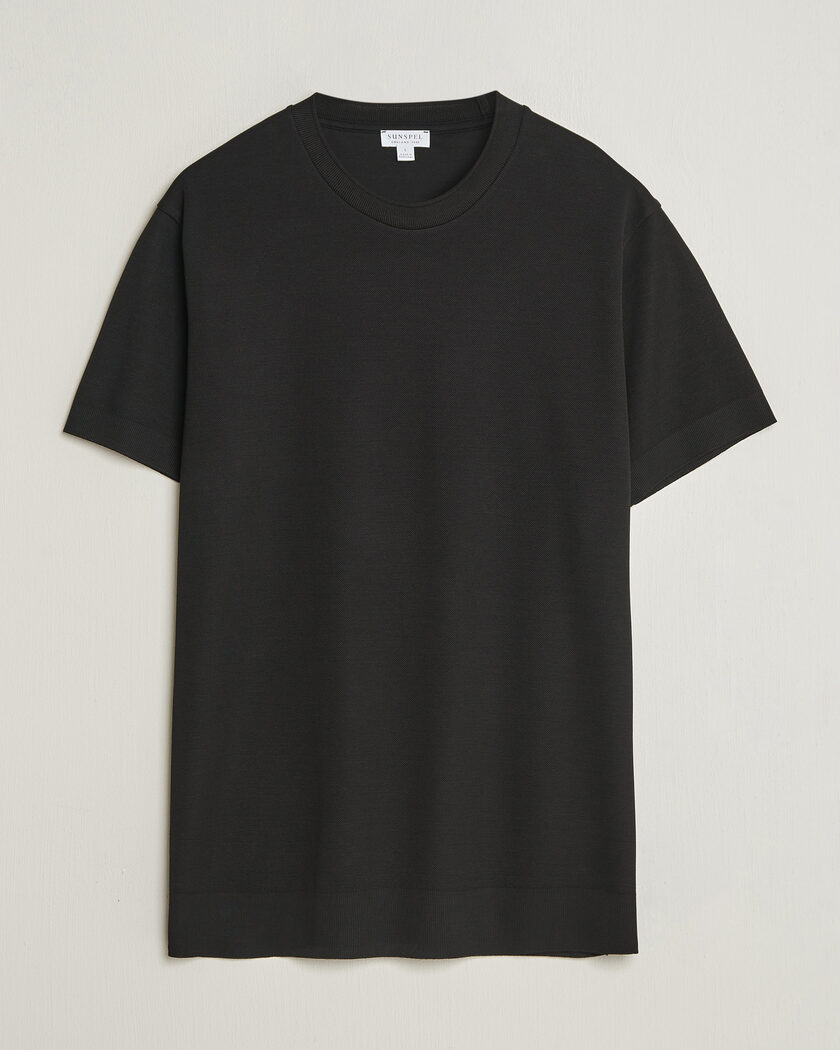 Sunspel Cotton Piquet T-Shirt Black – Schwarz
