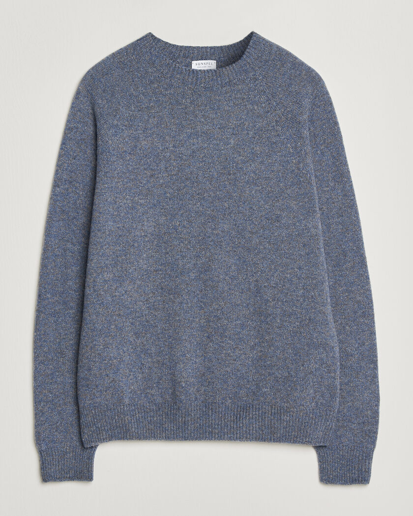 Sunspel Lambswool Crew Neck Denim Twist – Blau