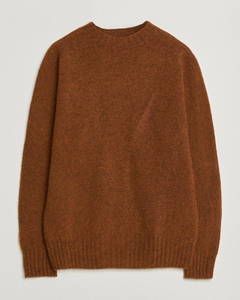 Sunspel Brushed Shetland Crew Neck Dark Tabacco – Braun