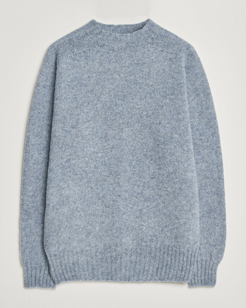 Sunspel Brushed Shetland Crew Neck Powder Blue – Blau