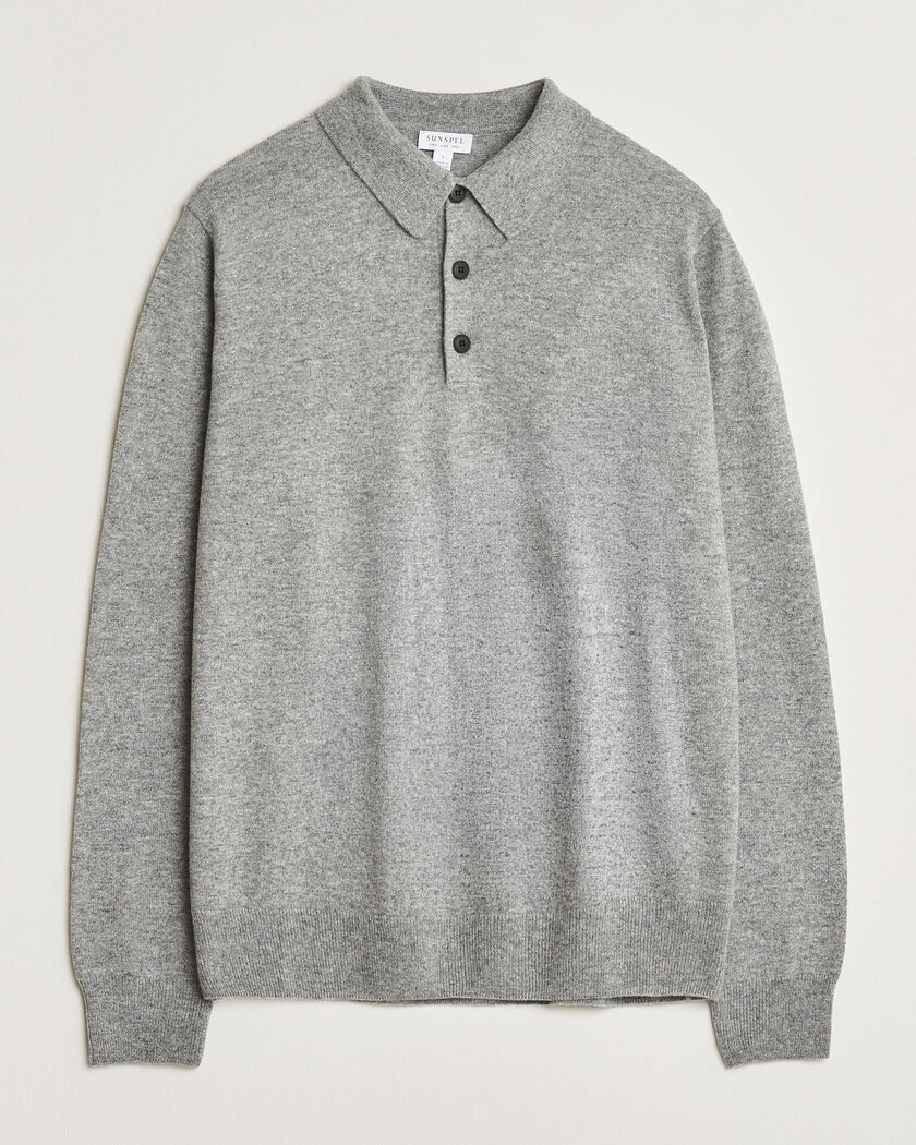 Sunspel Cashmere Polo Grey Melange – Grau