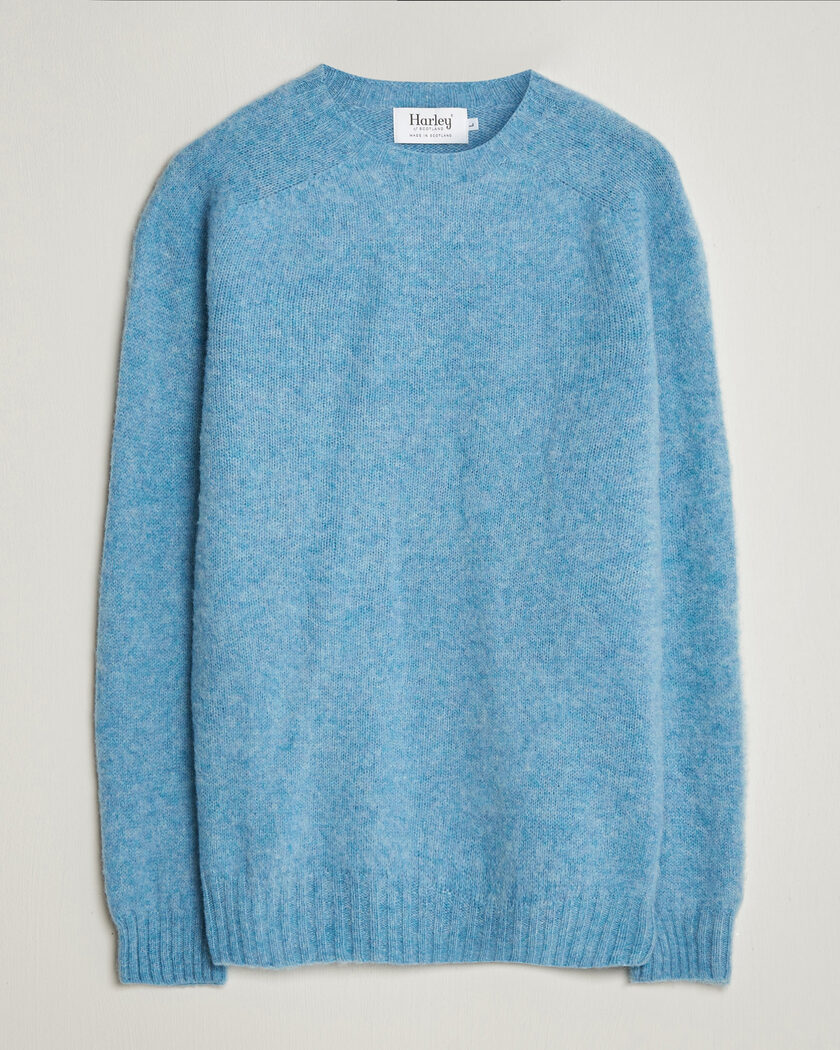 Harley Of Scotland Brushed Supersoft Lambswool Crewneck Loch Blue – Blau