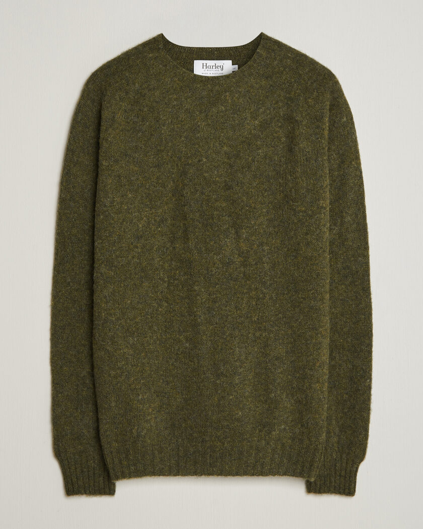 Harley Of Scotland Brushed Supersoft Lambswool Crewneck Scots Pine – Grün