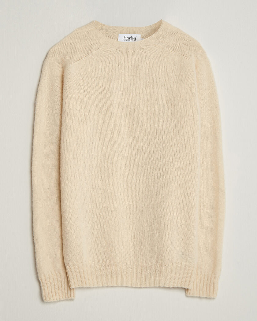 Harley Of Scotland Brushed Supersoft Lambswool Crewneck Vanilla – Weiß