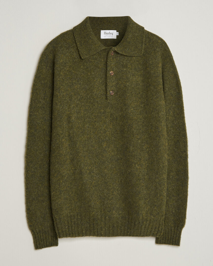 Harley Of Scotland Brushed Supersoft Lambswool Polo Scots Pine – Grün