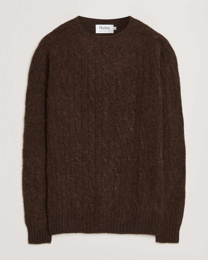  Harley Of Scotland Brushed Supersoft Lambswool Cable Marron – Braun