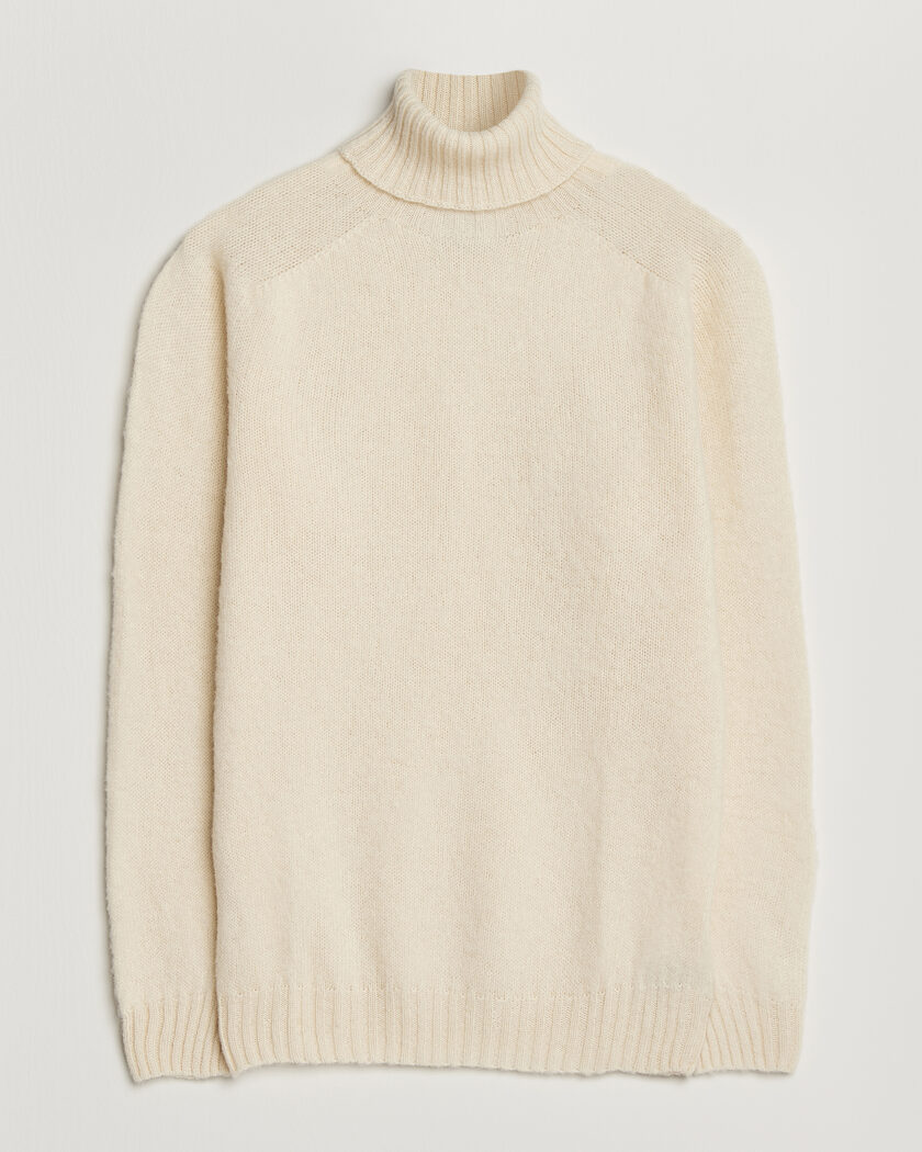 Harley Of Scotland Brushed Supersoft Lambswool Rollneck Vanilla – Weiß