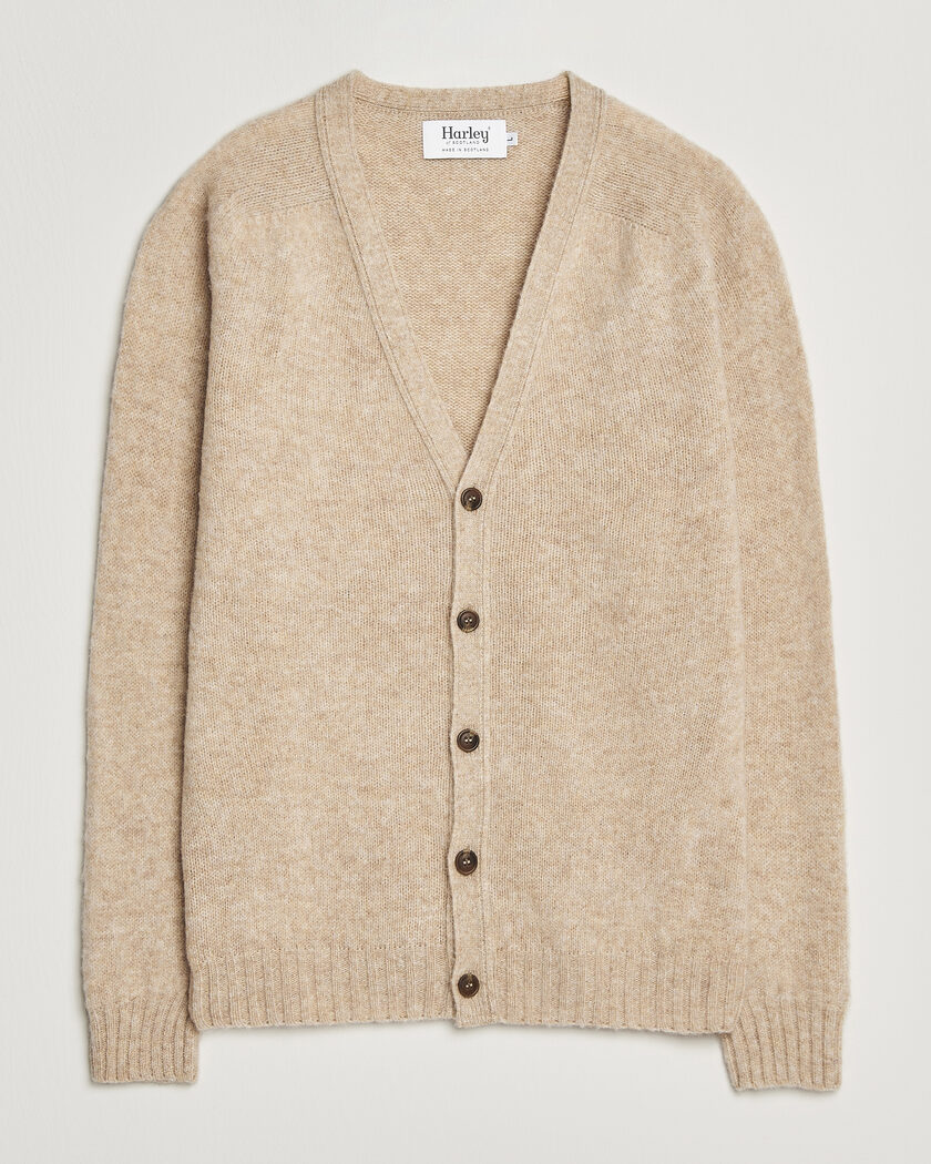 Harley Of Scotland Brushed Supersoft Lambswool Cardigan Calico – Beige