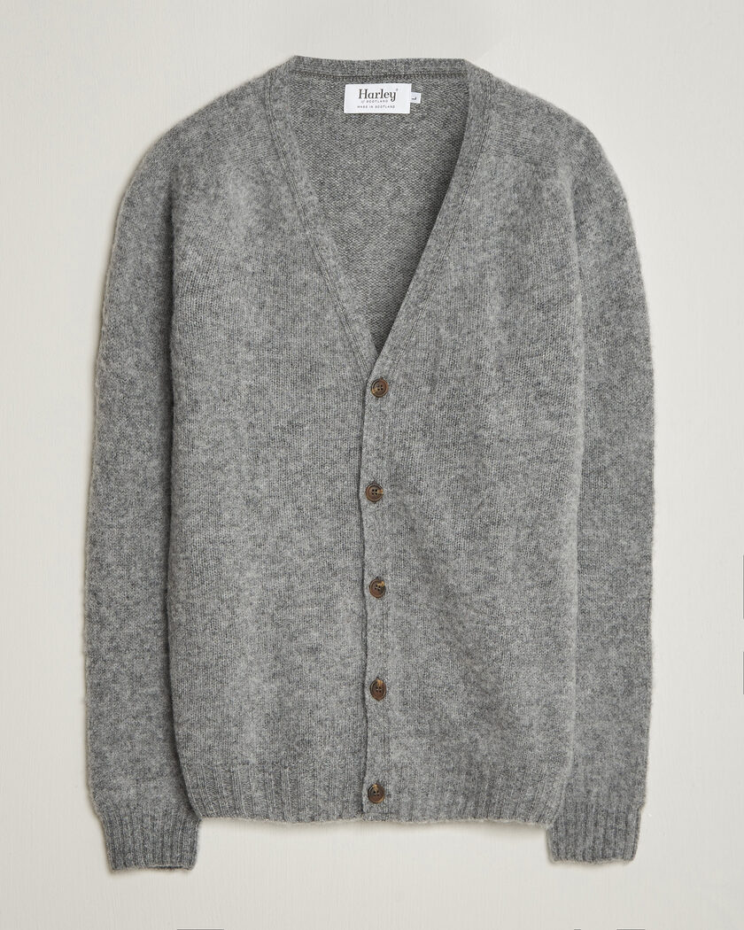 Harley Of Scotland Brushed Supersoft Lambswool Cardigan Mid Grey – Grau