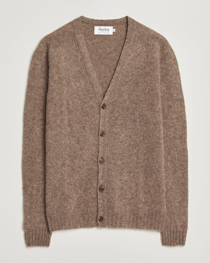 Harley Of Scotland Brushed Supersoft Lambswool Cardigan Tundra – Braun