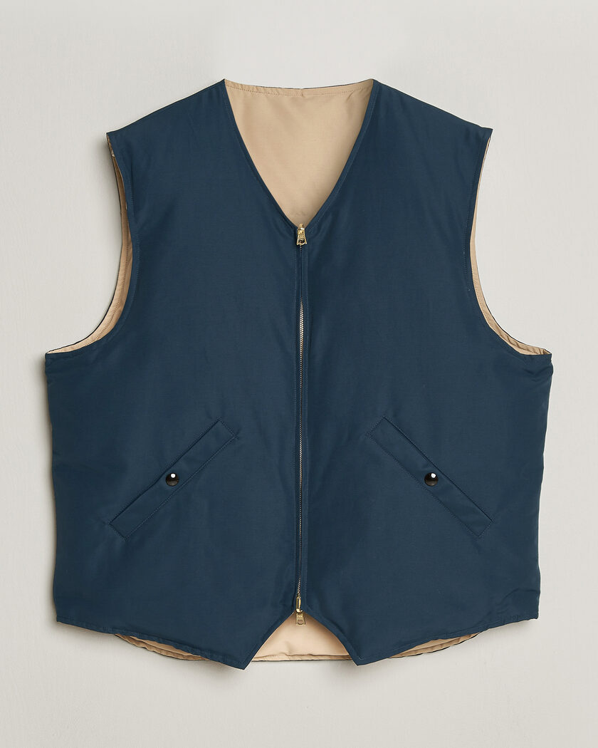 Drake's Reversible Down Vest Petrol/Ecru – Blau