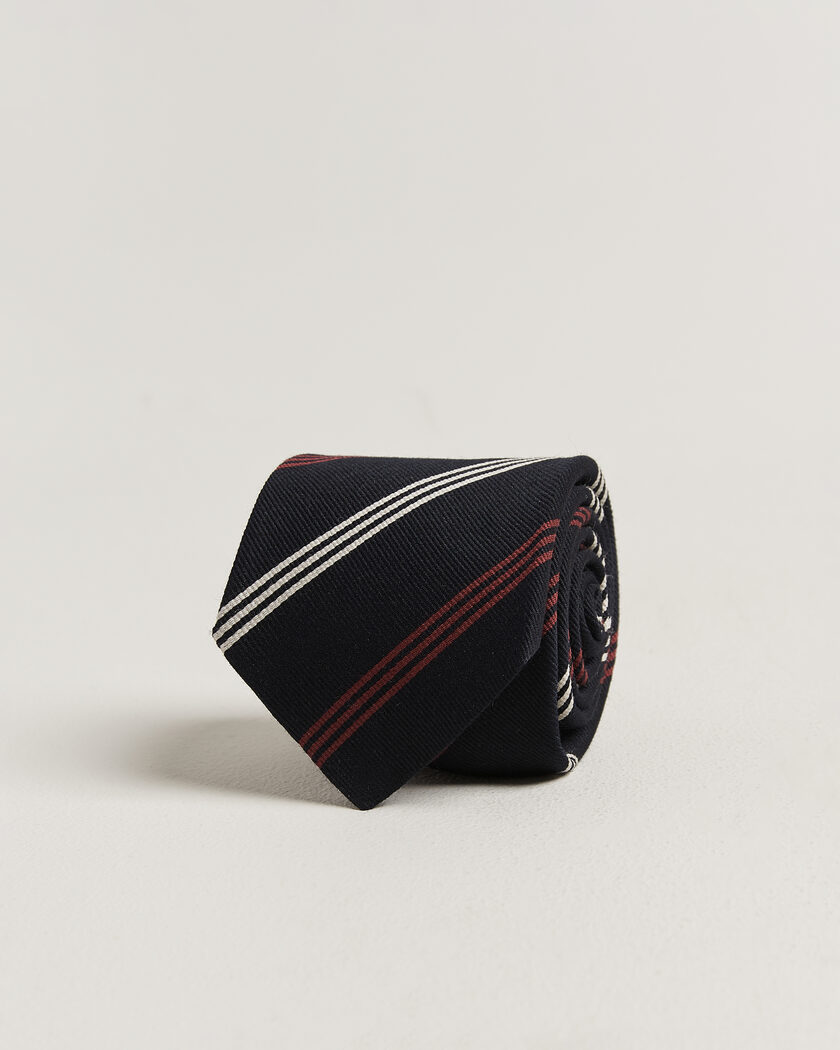Drake's Reppe Stripe Wool/Silk Tie Navy/Brown/White – Blau