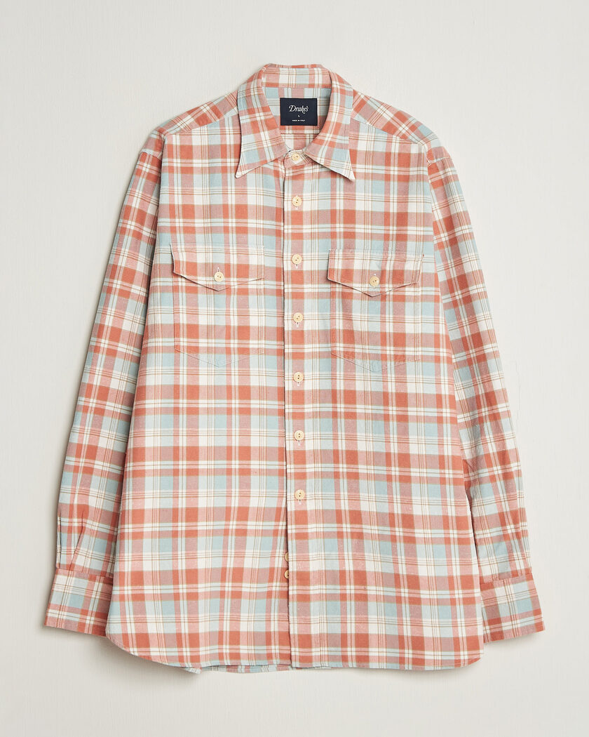 Drake's Two Pocket Check Shirt Pink/Blue – Mehrfarbig
