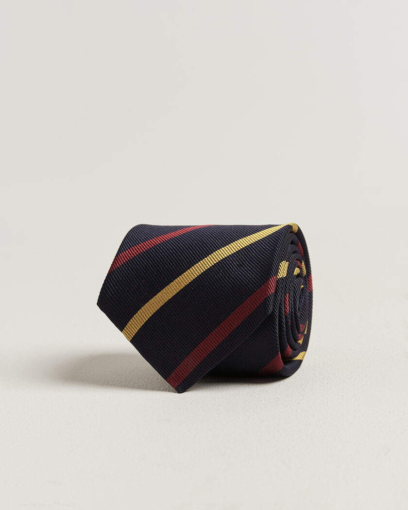 Drake's Line Stripe Super Reppe Tie Navy/Red/Yellow – Blau