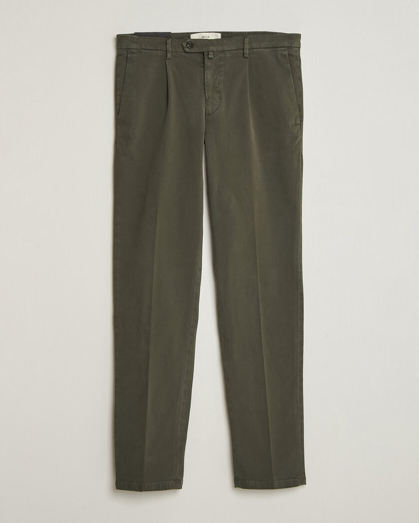 Briglia 1949 Easy Fit Pleated Cotton Stretch Trousers Military – Grün