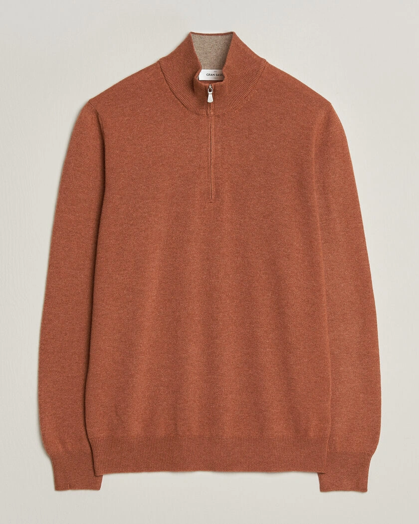 Gran Sasso Wool/Cashmere Half Zip Rust Orange – Orange
