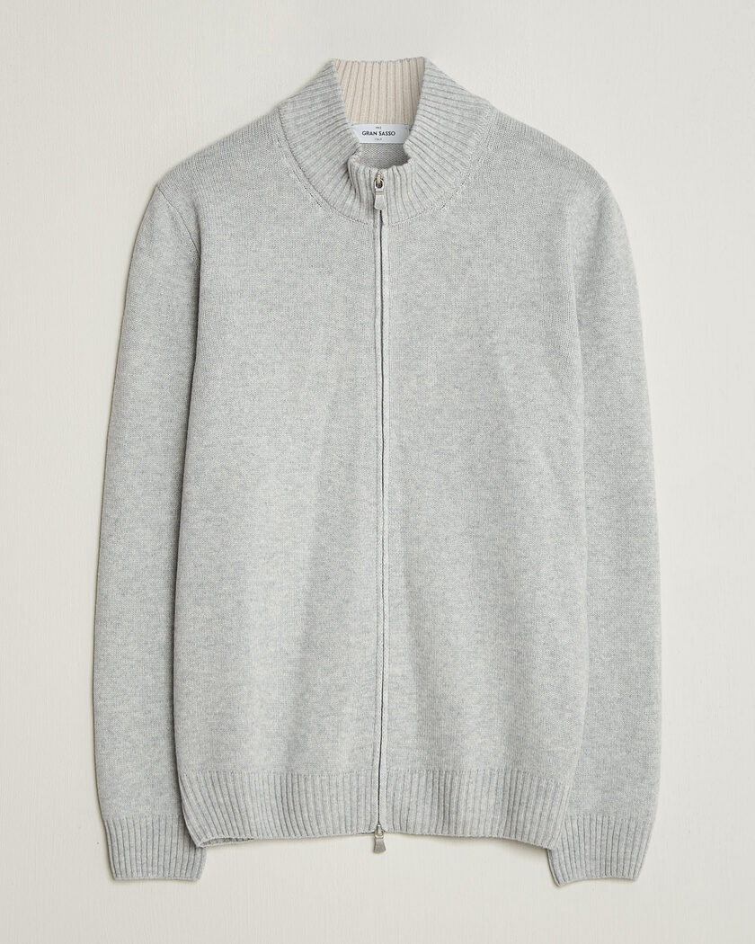 Gran Sasso Wool/Cashmere Full Zip Light Grey Melange – Grau