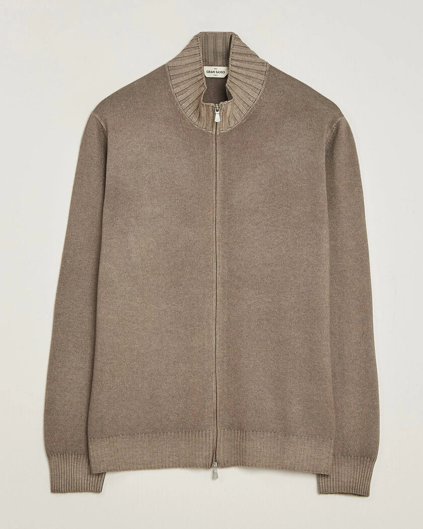 Gran Sasso Wool/Cashmere Washed Full Zip Brown Melange – Braun