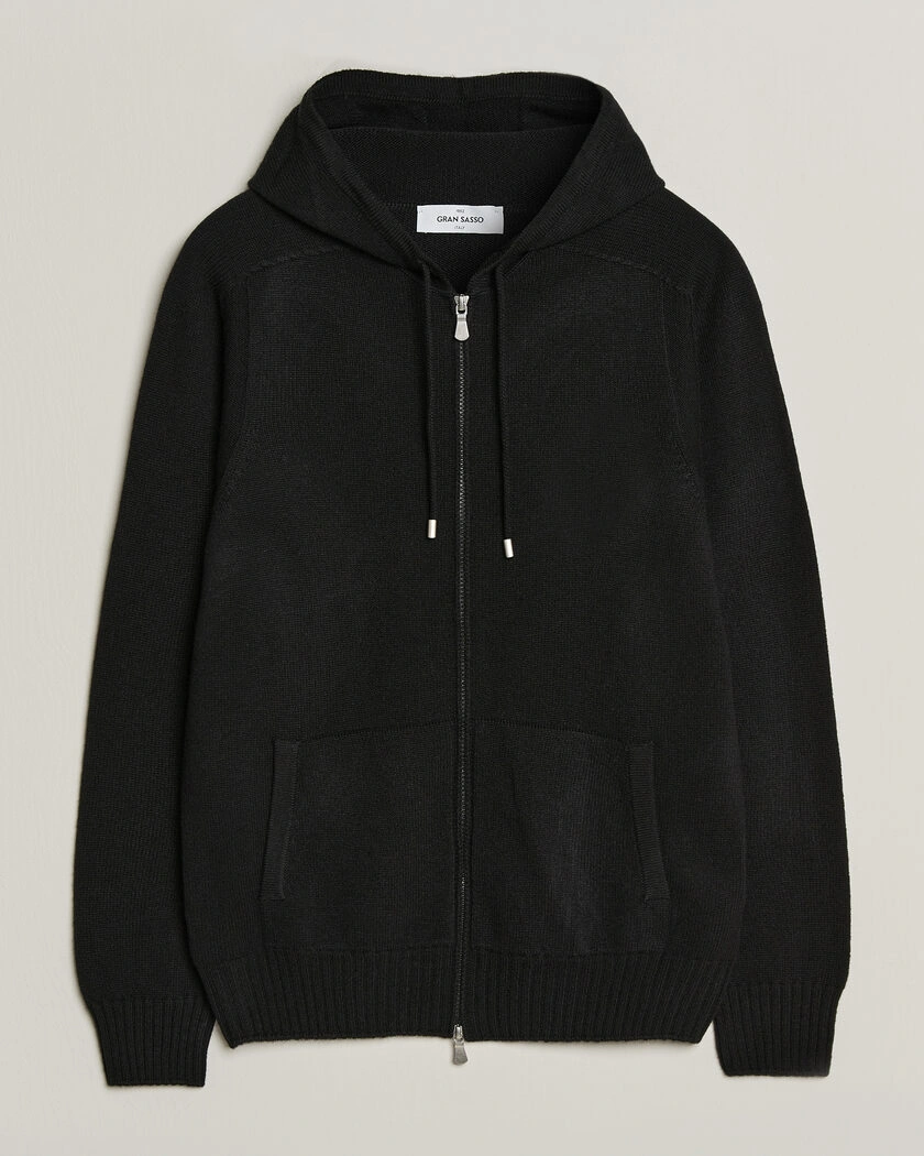 Gran Sasso Full Zip Wool Hoodie Black – Schwarz