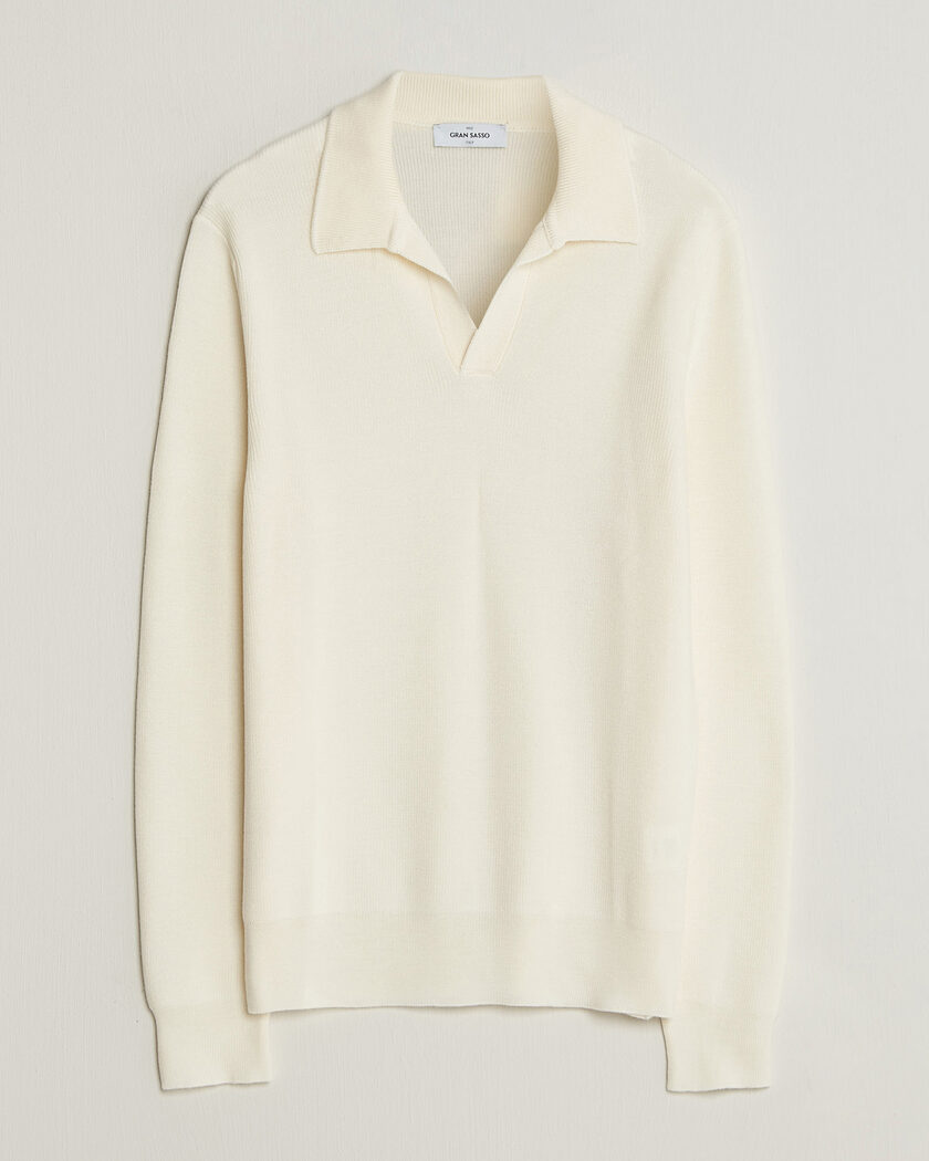 Gran Sasso Merino Knitted Polo Cream – Weiß