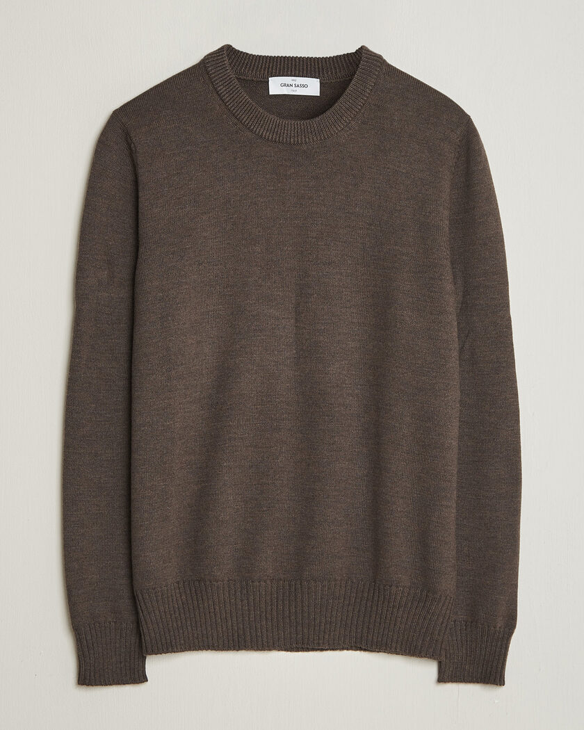 Gran Sasso Merino Knitted Crew Neck Brown Melange – Braun
